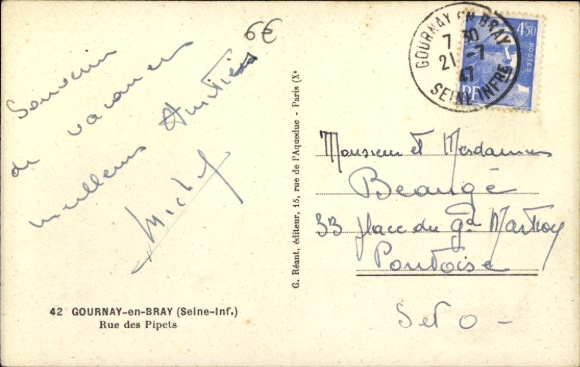Postcard Gournay en Bray Seine Maritime, Rue des Pipets
