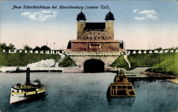 Ak Henrichenburg Castrop Rauxel im Ruhrgebiet, Neue Schachtschleuse, Dortmund-Ems-Kanal, Wasserst