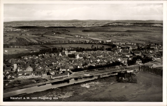 Postcard Haßfurt am Main Lower Franconia, aerial photograph, overall view