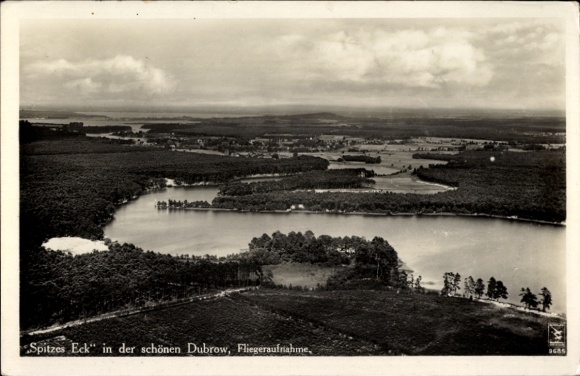 Ak Prieros Heidesee in der Mark, Spitzes Eck in der Dubrow, Fliegeraufnahme Klinke 9685