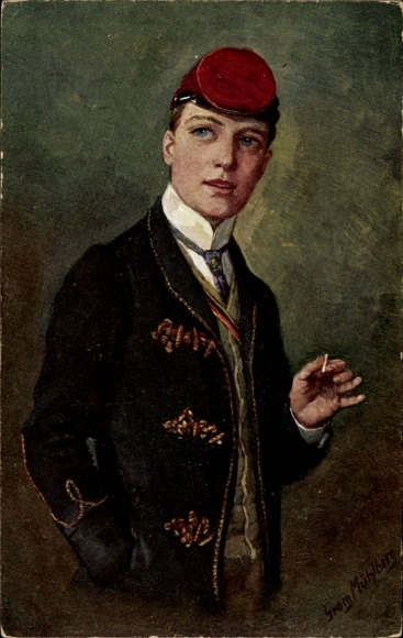 Studentika Artist Postcard Mühlberg, Georg, In the first semester, student with cigarette
