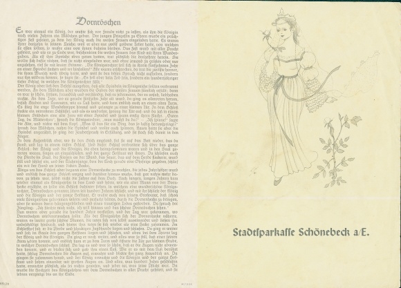 Timetable Sparkassen Verlag, fairy tale Sleeping Beauty, artist schedule around 1930
