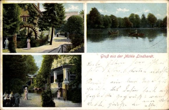 Ak Lindhardt Naunhof im Kreis Leipzig, Wassermühle, Panorama vom Ort