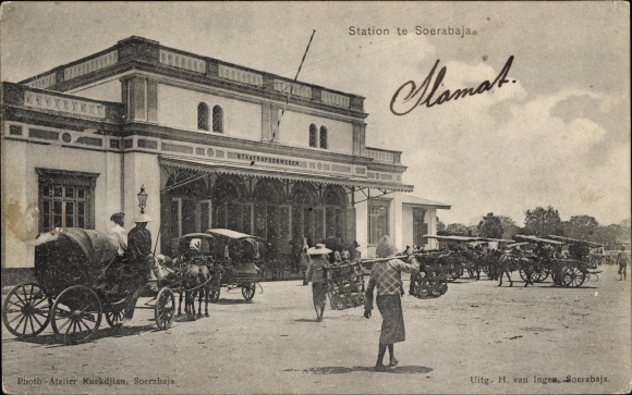Postcard Soerabaja Surabaya Java Indonesia, station