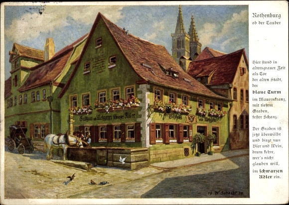 Artist PC Schacht, W., Rothenburg ob der Tauber Middle Franconia, Gasthof zum Schwarzen Adler