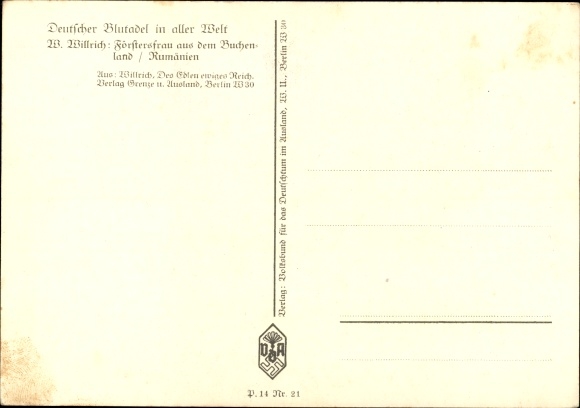 KP artysty Willrich, Wolfgang, leśniczówka z Buchenlandu, Rumunia, VDA P 14 nr 21