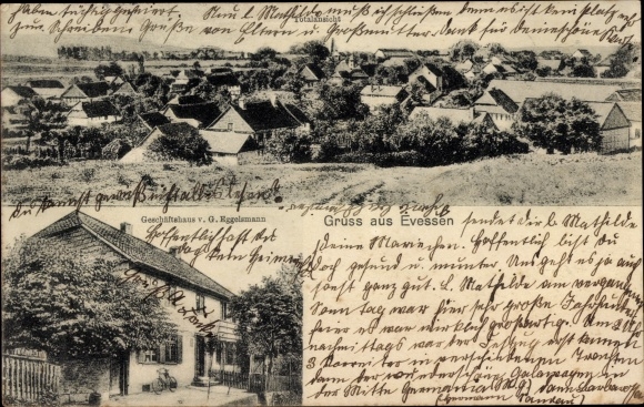 Postcard Evessen am Elm, total view, commercial building