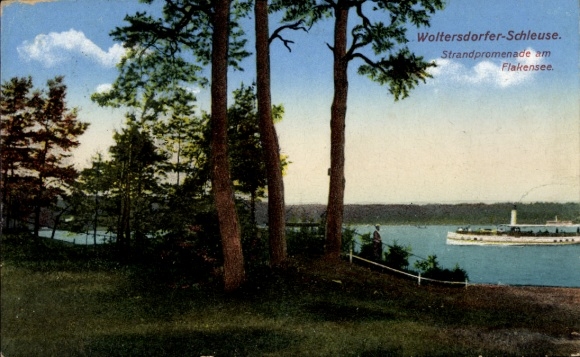Ak Woltersdorf Schleuse b. Erkner, Promenade, Flakensee