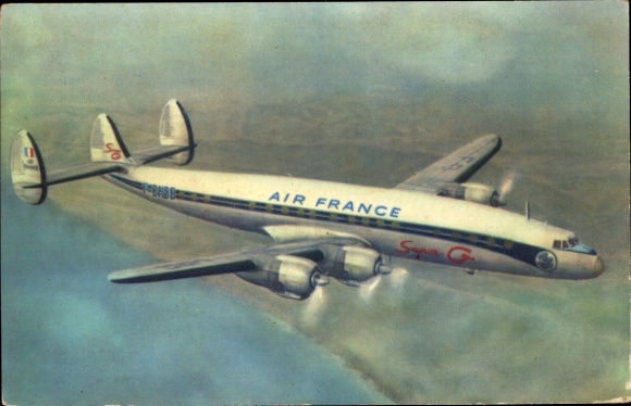 Postcard French passenger aircraft, Lockheed Super G Constellation, Air France