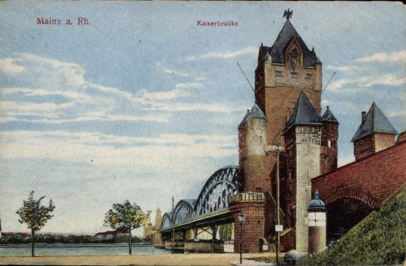 Postcard Mainz am Rhein, Mainz a. Rh., Kaiserbrücke, river landscape, architecture
