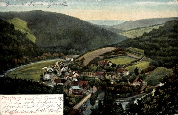 PC Treseburg Thale in the Harz Mountains, landscape of river and mountains, PC from the Harz Mountains