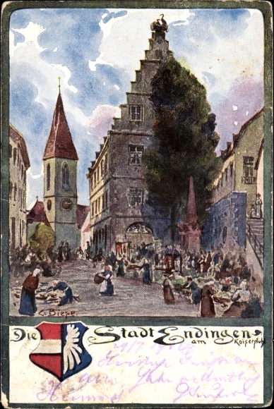 Artist Postcard Biese, Endingen am Kaiserstuhl, market, coat of arms