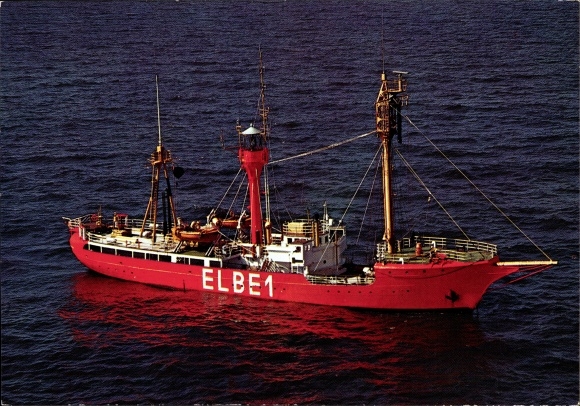 Postcard lightship Elbe 1, ship with signal tower