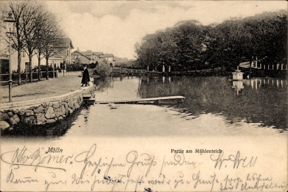 Postcard Mölln in the Duchy of Lauenburg, mill pond