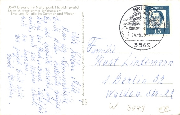 Postcard Breuna in Hessen, Karl Döring department store, school, memorial, military cemetery, half-timbered houses