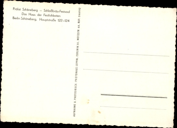 KP Berlin Schöneberg, prałat Schöneberg, Schlossbräu-Festsaal, Hauptstraße 122-124