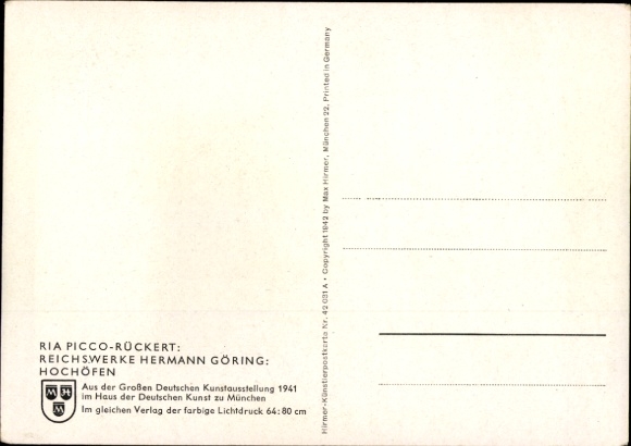 Artist Postcard Ria Picco Rückert, Reichswerke Hermann Göring, blast furnaces