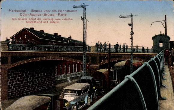Postcard Herbesthal Lontzen Wallonia Liège, bridge over the railway line Cologne, Aachen, Brussels, Paris