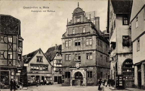 Postcard Gemünden am Main Lower Franconia, Market Square, Town Hall