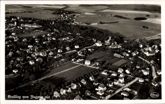 Postcard Krailling in Upper Bavaria, aerial photograph