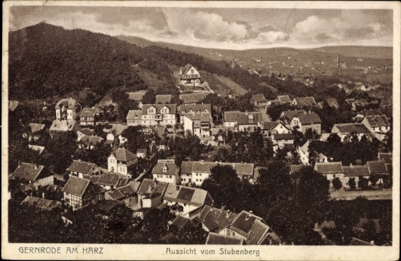 Ak Gernrode Quedlinburg in het Harzgebergte, uitzicht vanaf de Stubenberg, sfeervol landschap