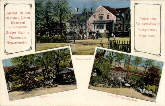 Ak Hilmsdorf Geringswalde Sachsen, Gasthof, Garten, Theater, Kegelbahn, öffentliche Telefonstelle