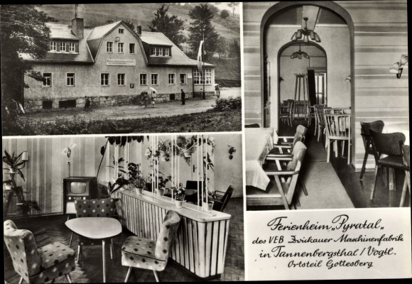 Postcard Gottesberg Tannenbergsthal Vogtland, holiday home Pyratal, VEB Zwickauer machine factory
