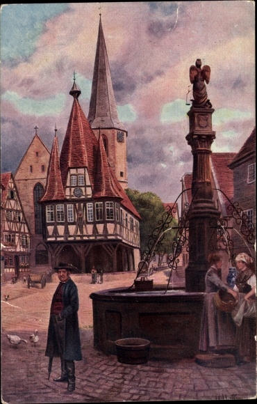 Artist PC Hoffmann Michelstadt, market square with town hall