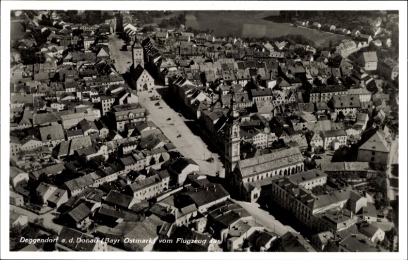 Postcard Deggendorf in the Bavarian Forest Lower Bavaria, aerial view of the city