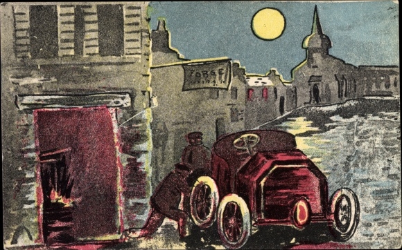 Artist Moonlight Postcard Auto Repair in Front of a Blacksmith Shop, PL