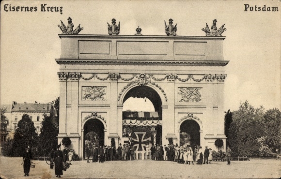 Postcard Potsdam, Brandenburg Gate, Iron Cross, For the Benefit of War Welfare
