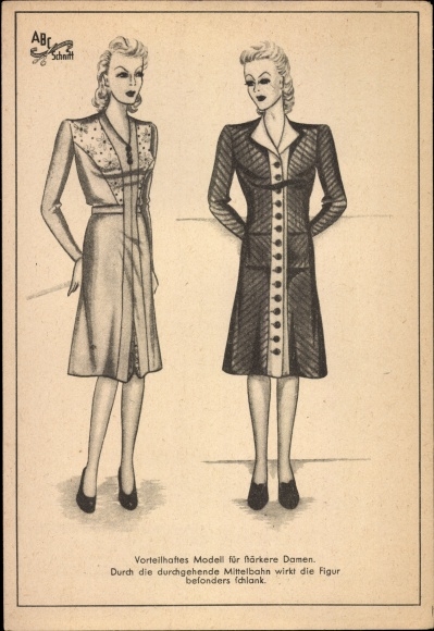 Postcard women&#39;s fashion, sewing pattern ABC cut, smocks, dresses, advantageous model for stronger women