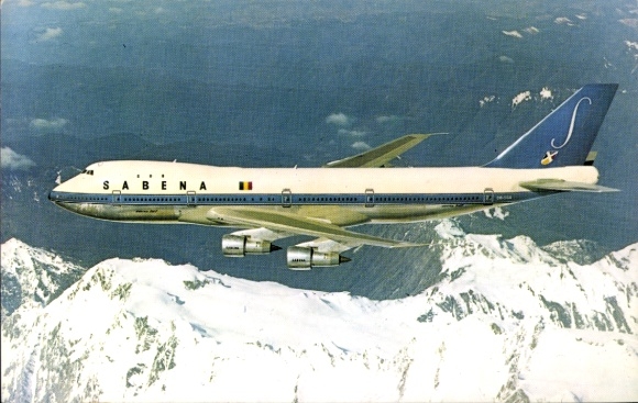 Postcard Belgian passenger aircraft, Boeing 747, Sabena