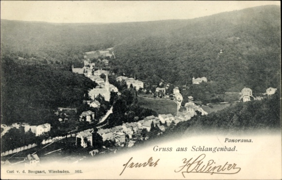 Postcard Schlangenbad Taunus, view of the town, villas