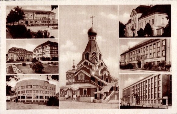 Ak Uschhorod Ungvár Ungwar Ukraine, Verschiedene Gebäude, Kirche mit Kuppel,  Architektur