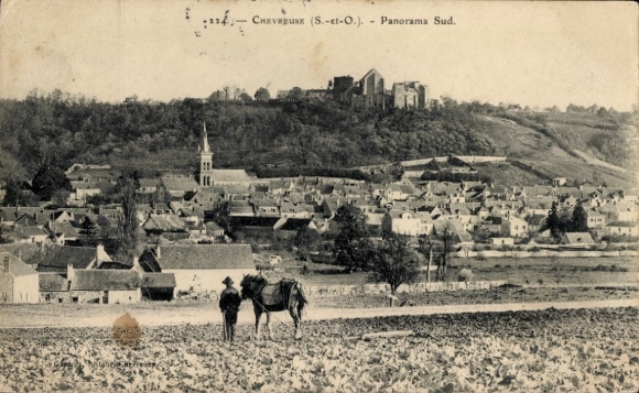 Ak Chevreuse Yvelines, Panorama mit Dorfansicht, Kirche, Ruine, Landschaft