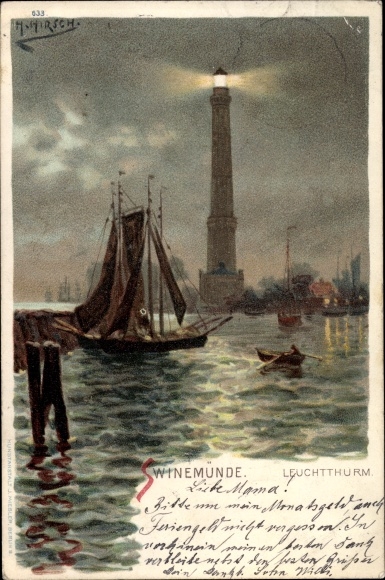 Artist Chromo-Litho Hirsch, H, Świnoujście Świnoujście Pomerania, lighthouse