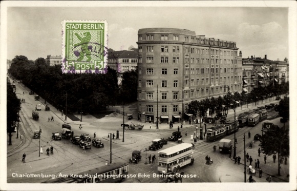 Ak Berlin Charlottenburg, Am Knie, Hardenbergstraße Ecke Berliner Straße, Straßenbahnen
