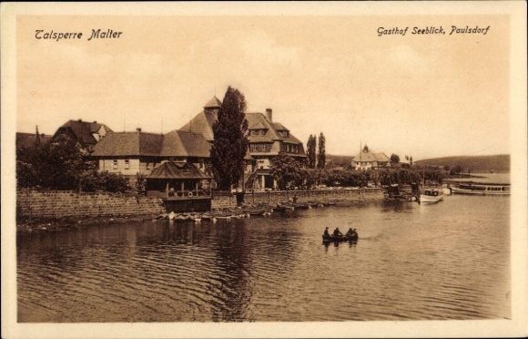 Postcard Malter Dippoldiswalde, Malter Dam, Seeblick Inn, Paulsdorf