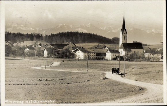 Postcard Amerang in Oberbayern, total view, church