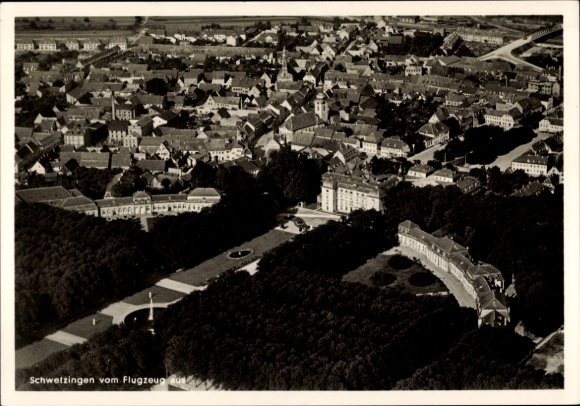Postcard Schwetzingen in Baden, aerial photograph