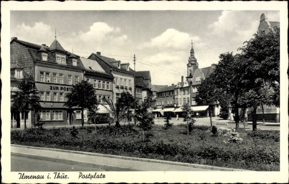 Postcard Ilmenau in Thuringia, front view of houses, trees, sky