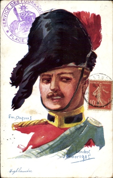 Kunstenaarskaart Dupuis, Emil, de geallieerden van Frankrijk, Highlander, Londen 1915