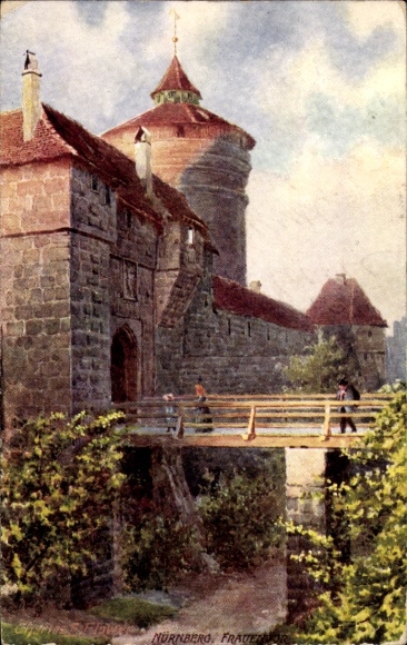 Artist Postcard Flower, Charles, Nuremberg, Frauentor, Bridge, Tuck