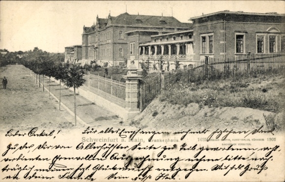 Postcard Schweinfurt in Lower Franconia Bavaria, Hospital