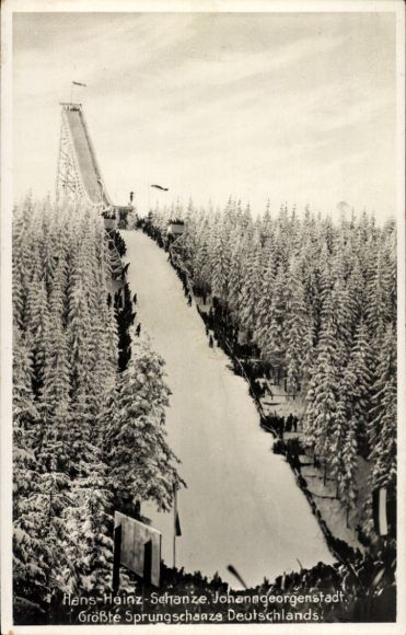 Postcard Johanngeorgenstadt in the Ore Mountains Saxony, view of the Hans Heinze Schanze