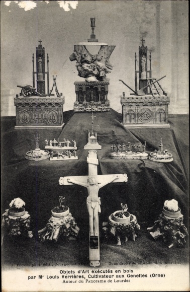 Postcard Les Genettes Orne, Objects of Art executed in wood by Louis Verrieres