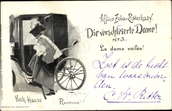 Judaica Artist Postcard Dreyfuss Affair, Émile Zola, Esterhazy, The Veiled Lady, Home