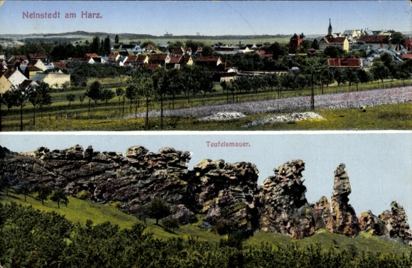 Ak Neinstedt Thale im Harz,  Teufelsmauer, Landschaftsaufnahme, Häuser, Bäume