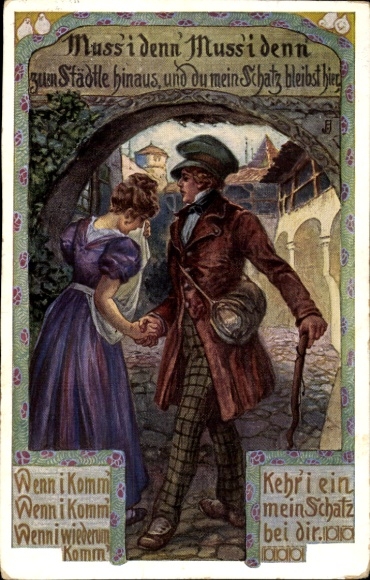 Song Postcard Folk Song Card No. 4, Muss i denn zum Städtle hinaus
